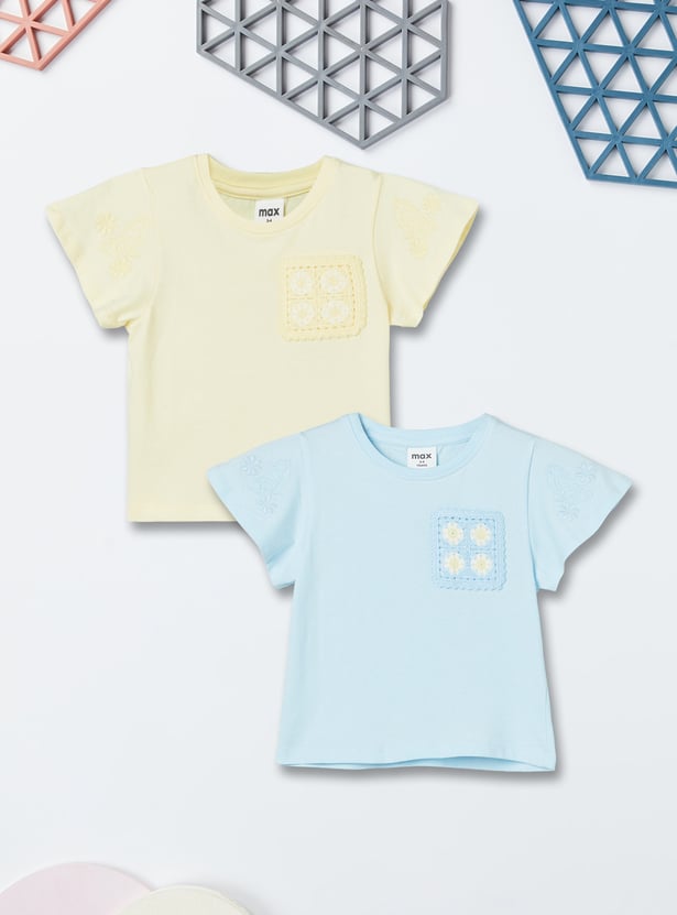 Girls Embroidered T-shirts - Pack of 2