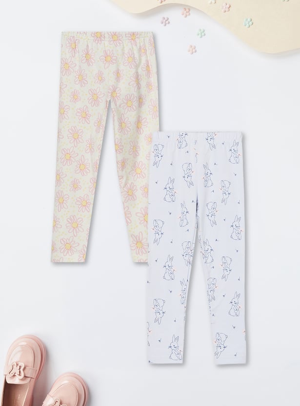 Girls Printed Leggings - Pack of 2