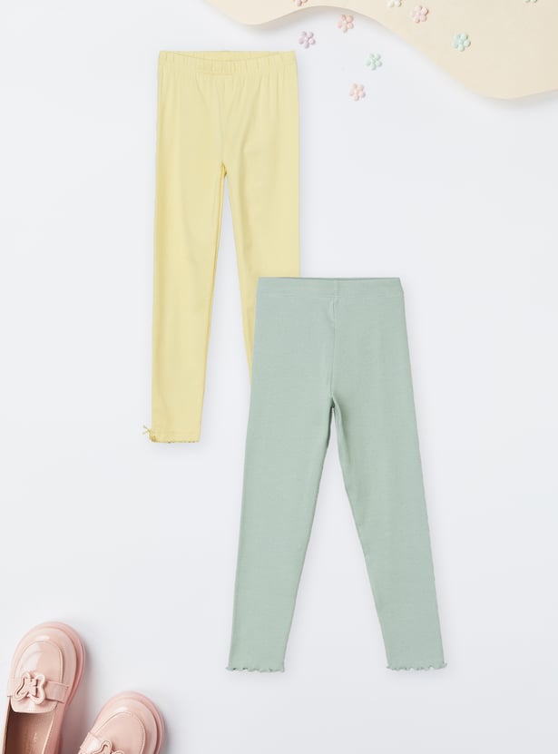 Girls Solid Leggings - Pack of 2
