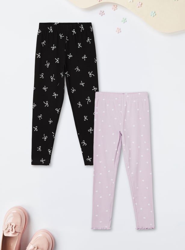 Girls Printed Leggings - Pack of 2