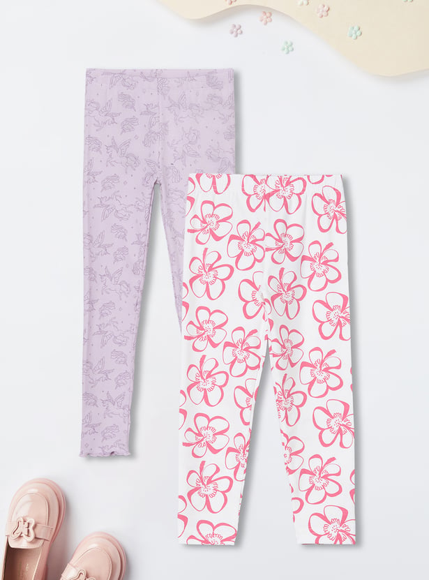 Girls Printed Leggings - Pack of 2