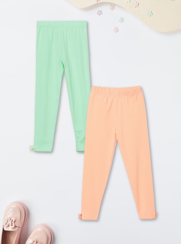 Girls Solid Leggings - Pack of 2