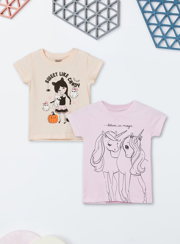 Girls Printed T-shirts - Pack of 2