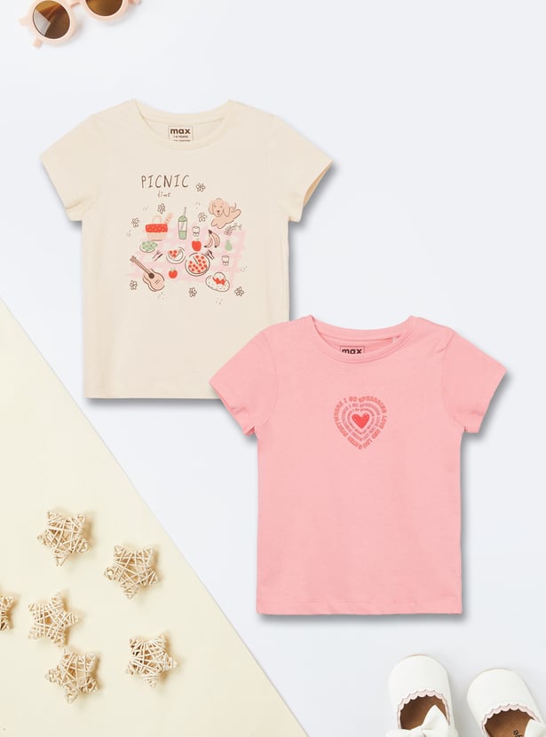 Girls Printed T-shirt - Pack of 2