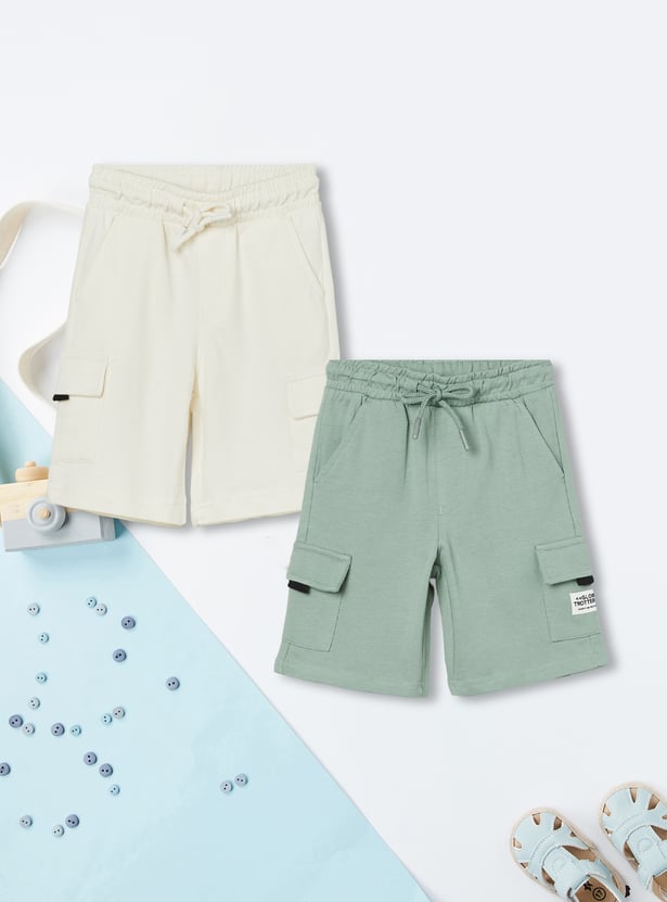 Boys Solid Cargo Shorts - Pack of 2
