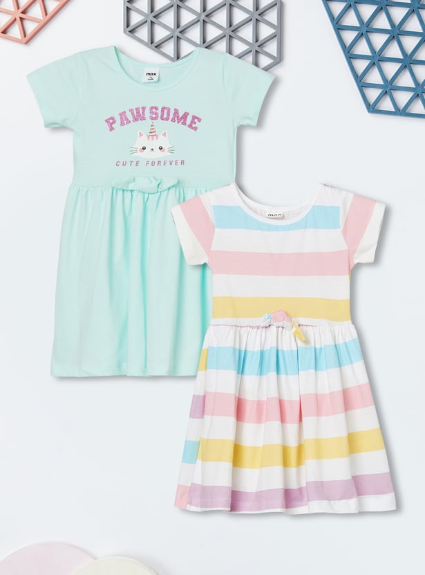 Girls Printed Dresses - Pack of 2