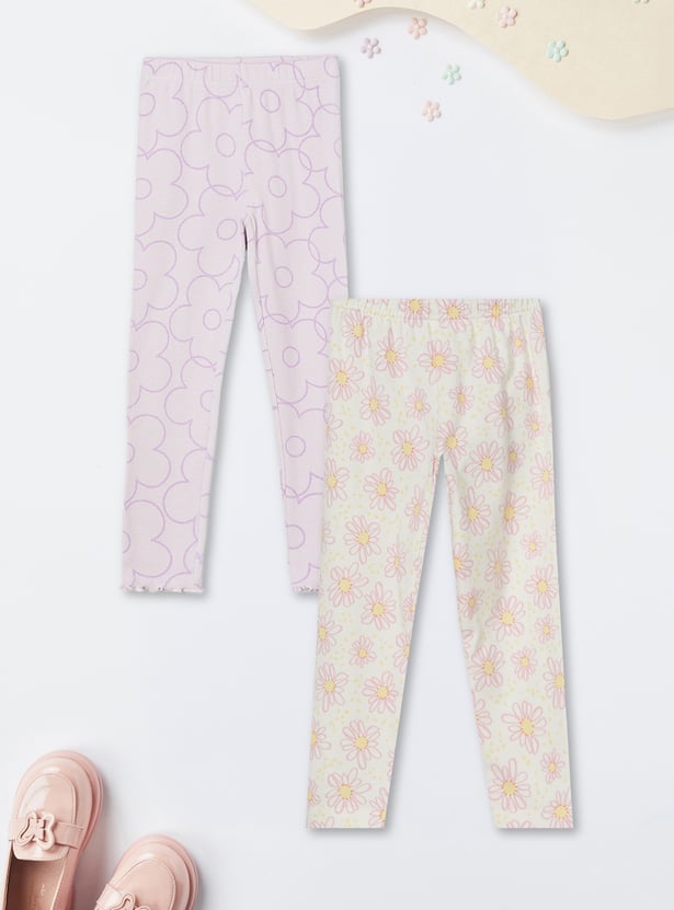 Girls Printed Leggings - Pack of 2