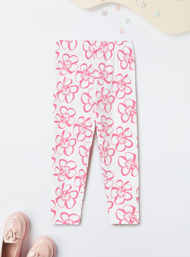 Girls Floral Print Leggings - Pack of 2