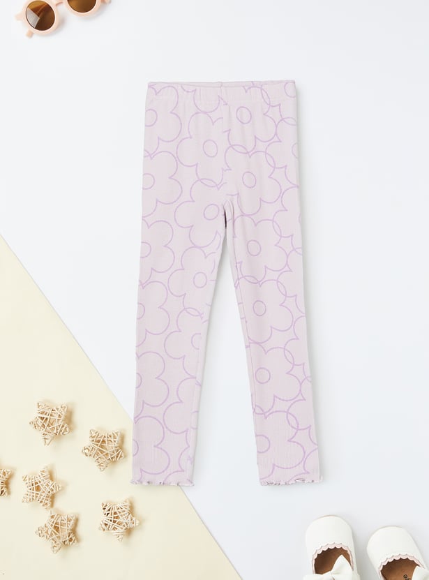 Girls Floral Print Leggings - Pack of 2
