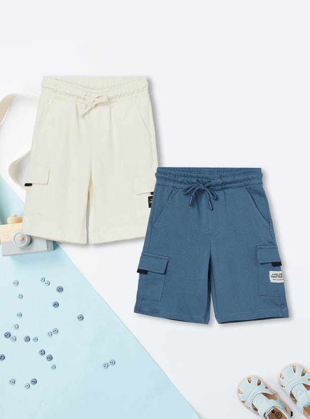 Boys Solid Cargo Shorts - Pack of 2