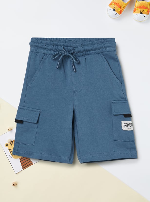 Boys Solid Cargo Shorts - Pack of 2
