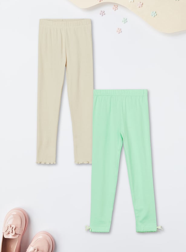 Girls Solid Leggings - Pack of 2