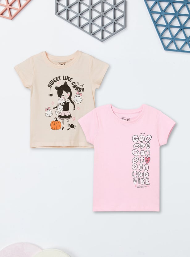 Girls Printed T-shirts - Pack of 2