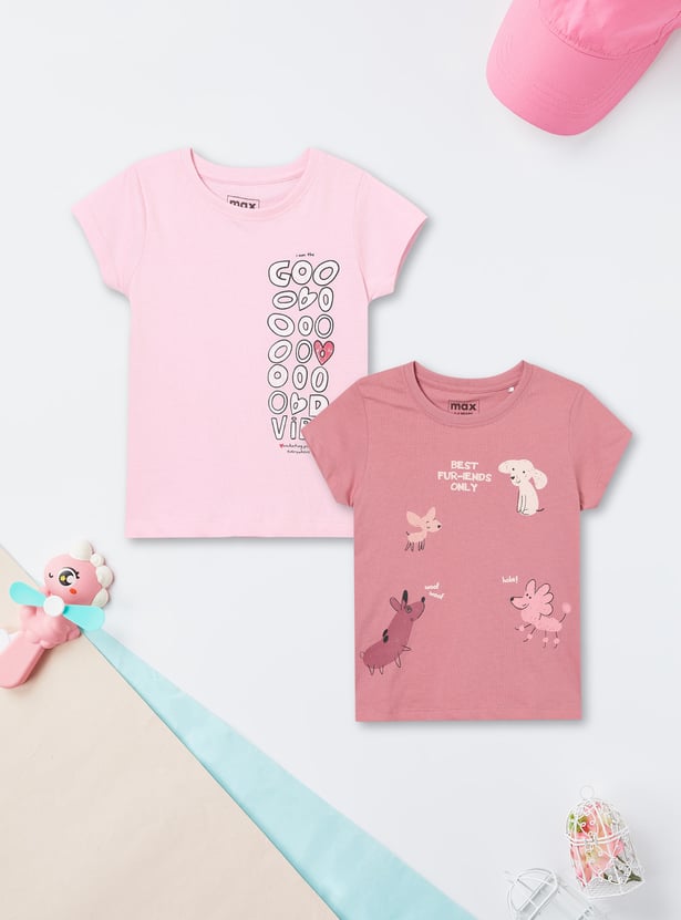 Girls Printed T-shirts - Pack of 2