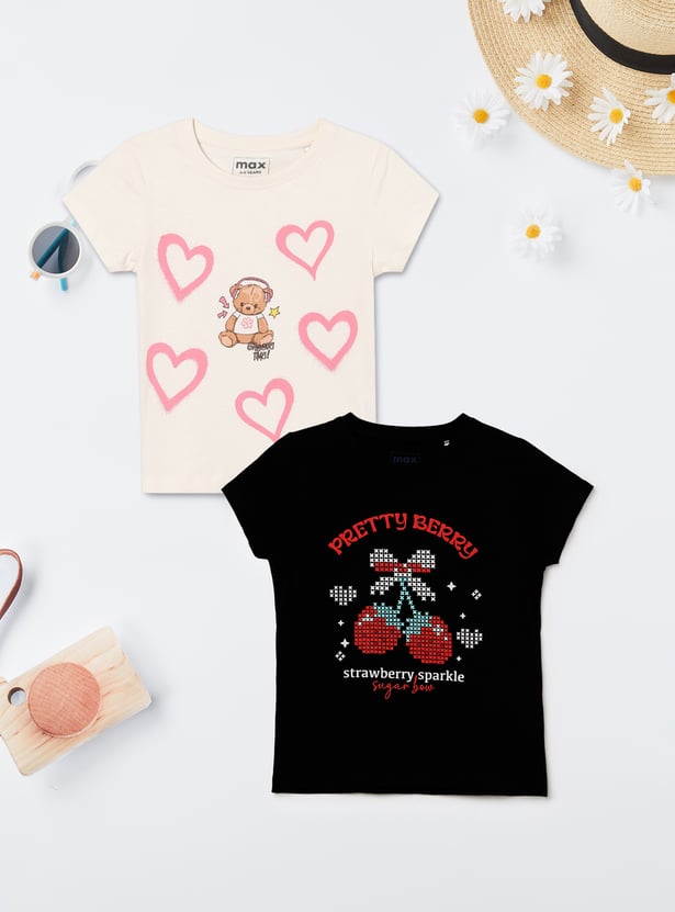 Girls Printed T-shirts - Pack of 2