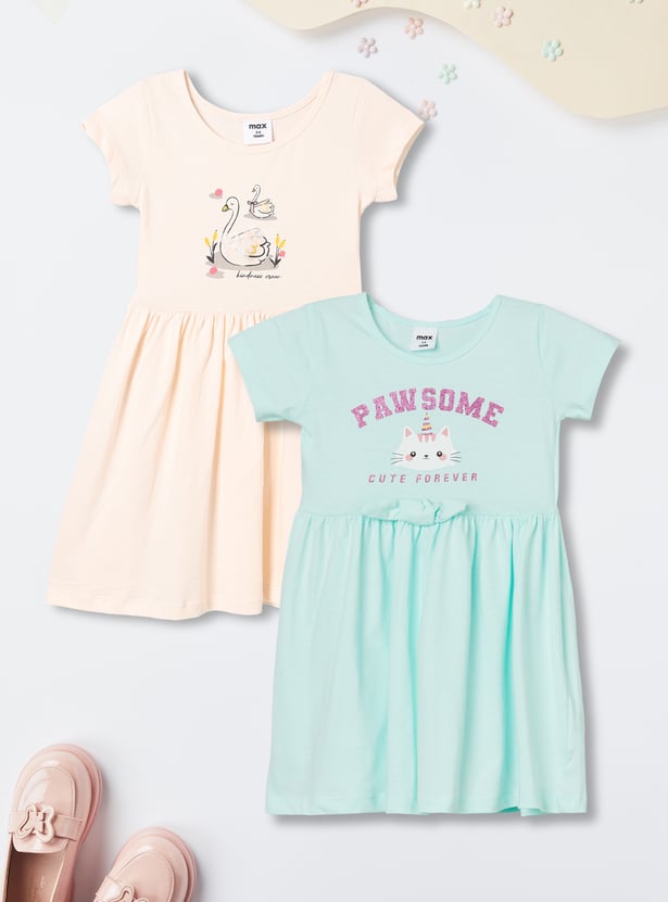 Girls Printed Dress - Pack of 2