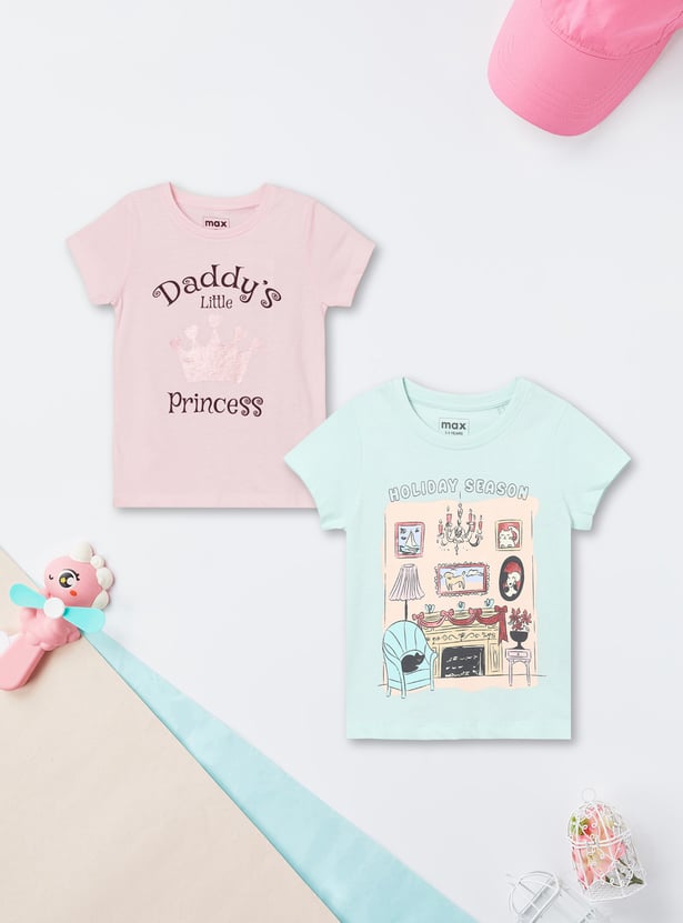 Girls Printed T-shirts - Pack of 2