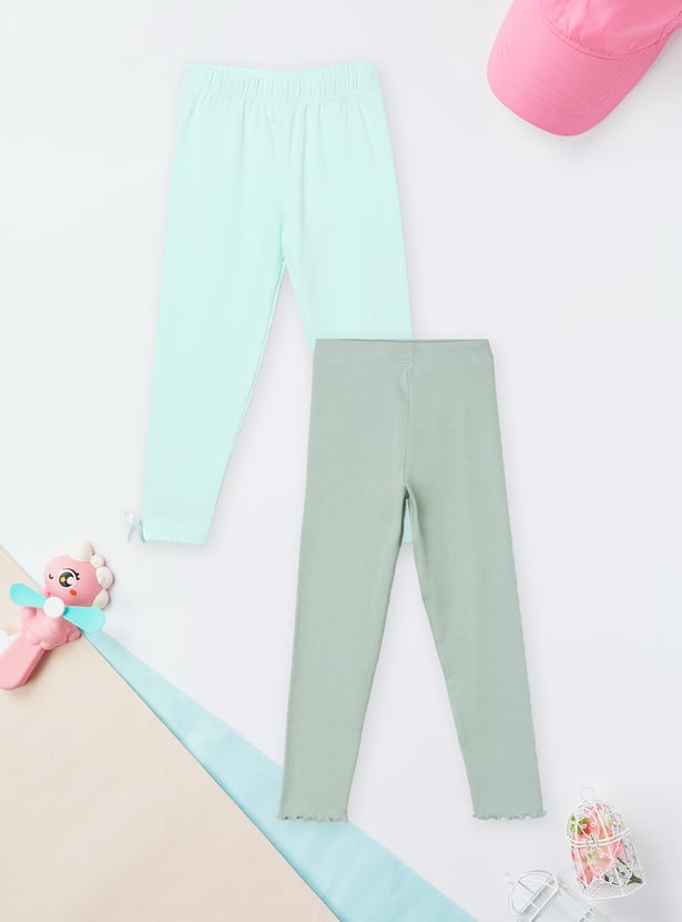 Girls Solid Leggings - Pack of 2