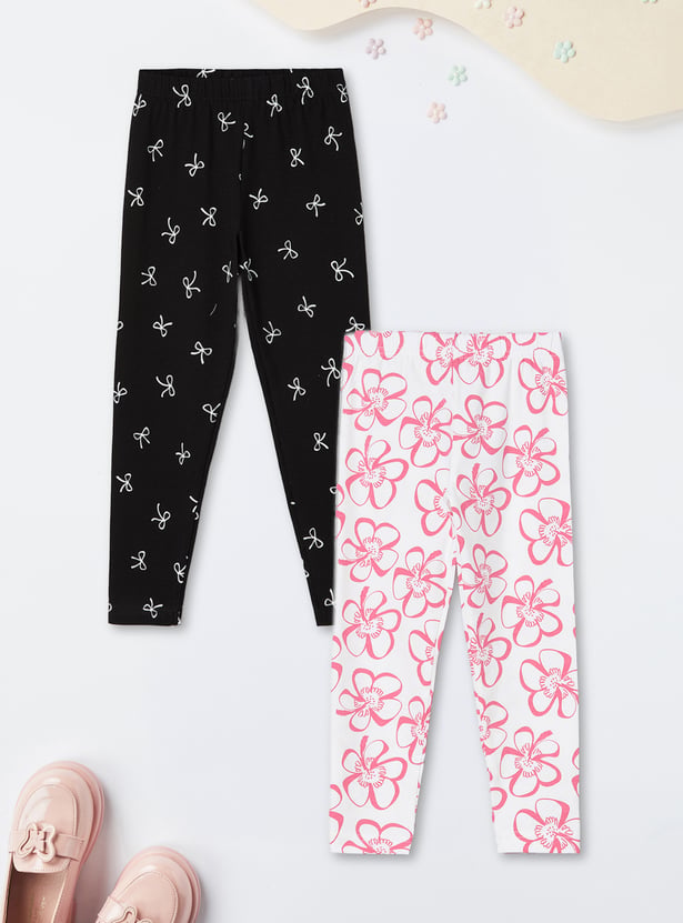 Girls Printed Leggings - Pack of 2