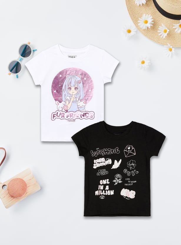 Girls Printed T-shirts - Pack of 2