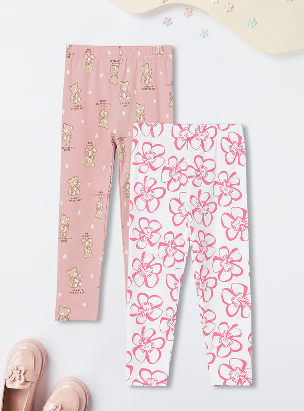 Girls Printed Leggings - Pack of 2