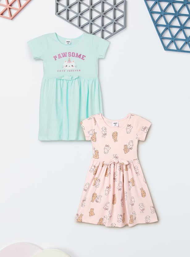 Girls Printed Dress - Pack of 2