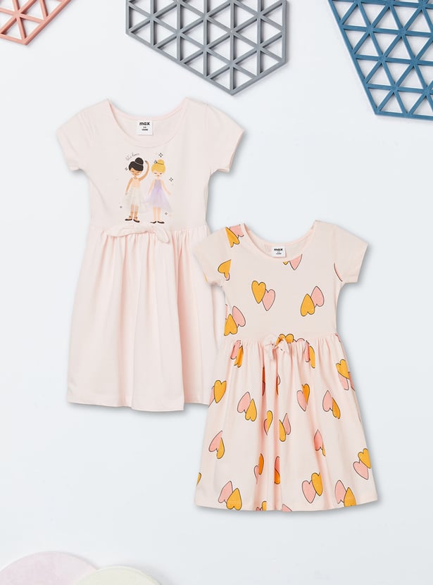 Girls Printed Dresses - Pack of 2