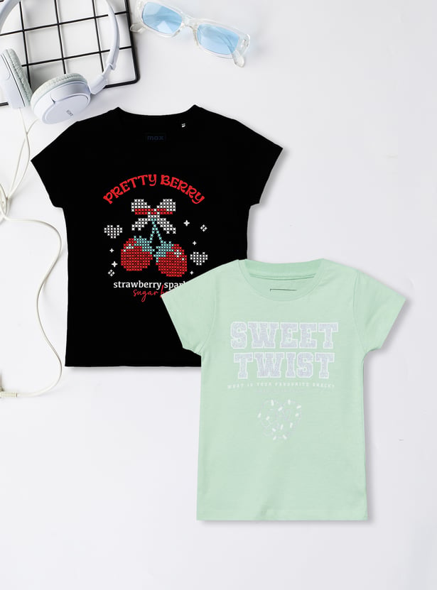 Girls Printed T-shirts - Pack of 2