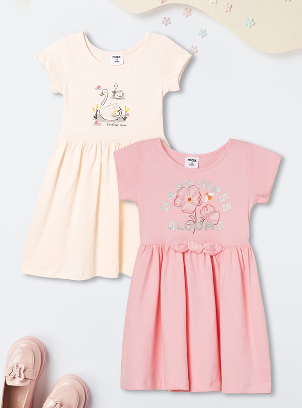 Girls Mesh Applique Dresses - Pack of 2