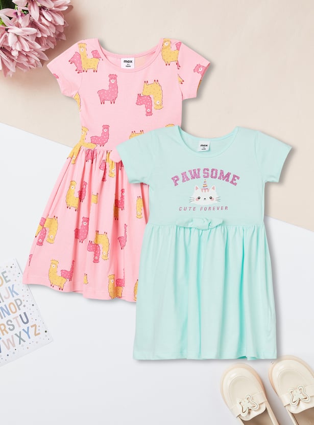 Girls Printed Dresses - Pack of 2