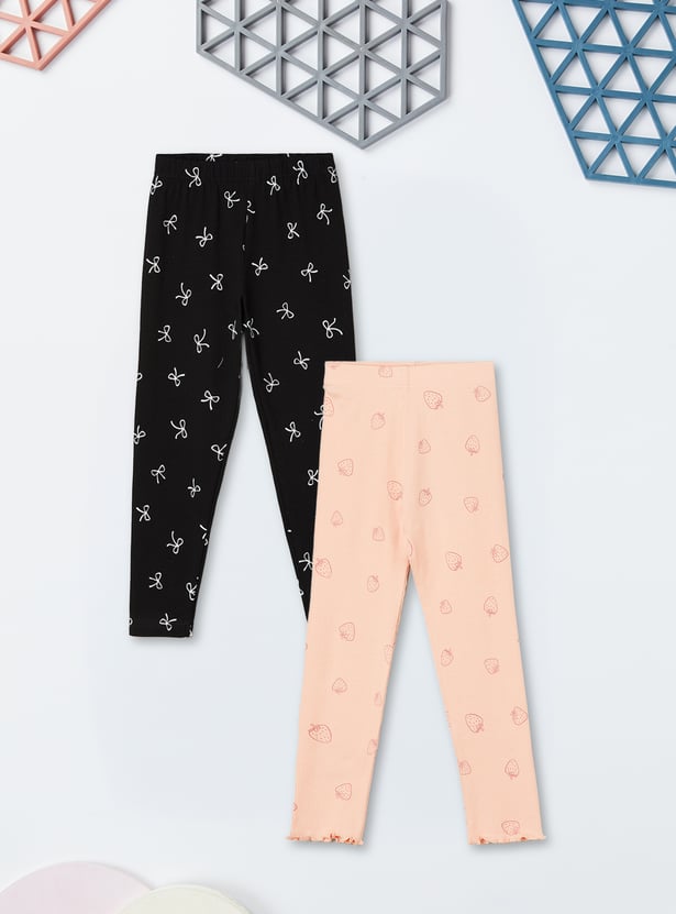 Girls Printed Leggings - Pack of 2