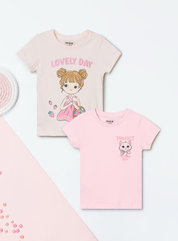 Girls Printed T-shirts - Pack of 2