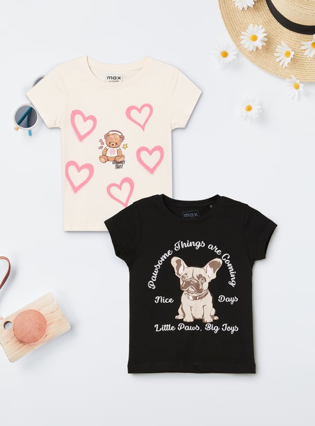Girls Printed T-shirts - Pack of 2