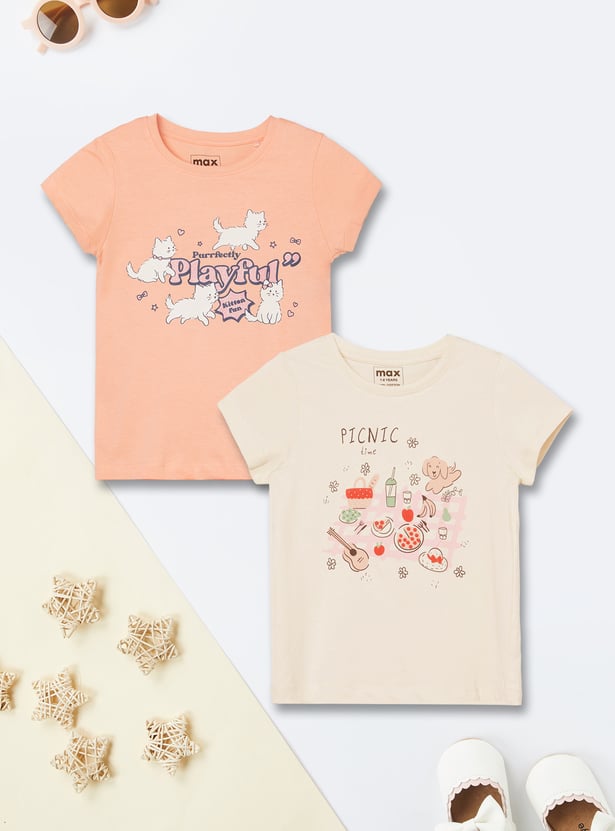 Girls Printed T-shirt - Pack of 2