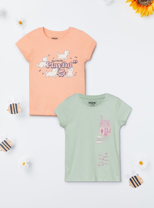 Girls Printed T-shirts - Pack of 2