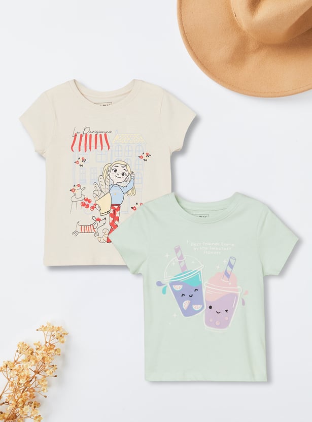 Girls Printed T-shirts - Pack of 2