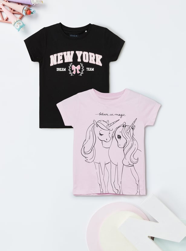 Girls Printed T-shirts - Pack of 2