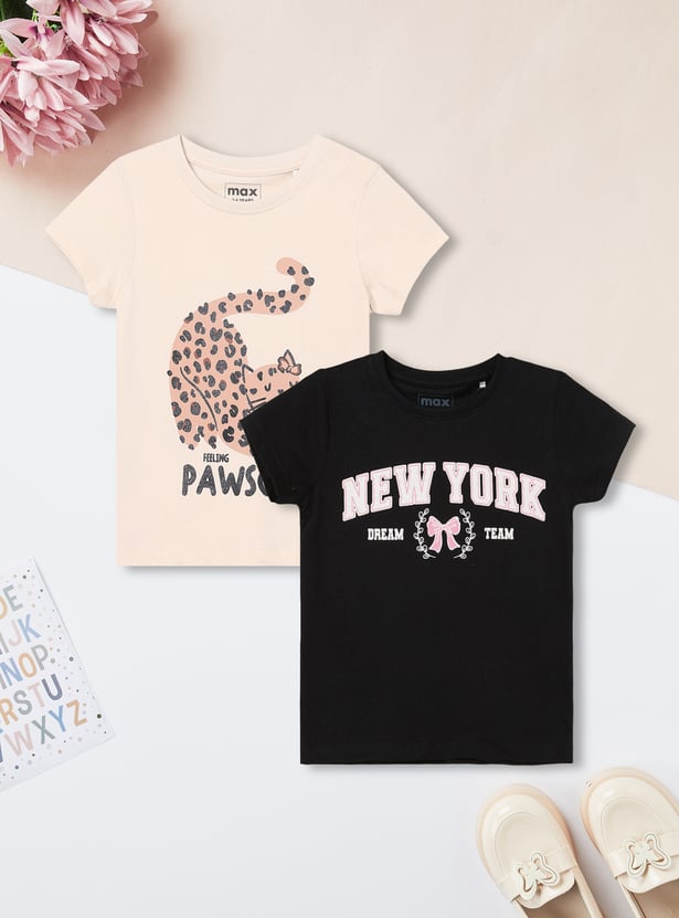 Girls Printed T-shirts - Pack of 2