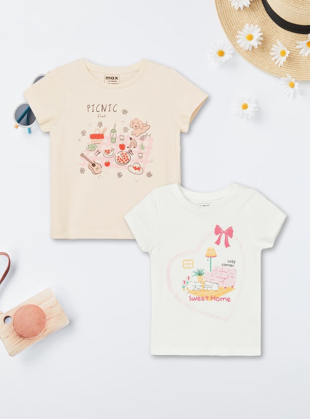 Girls Printed T-shirt - Pack of 2