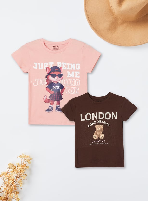 Girls Printed T-shirt - Pack of 2