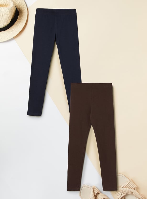 Girls Solid Leggings - Pack of 2