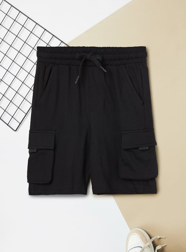 Boys Solid Cargo Shorts - Pack of 2