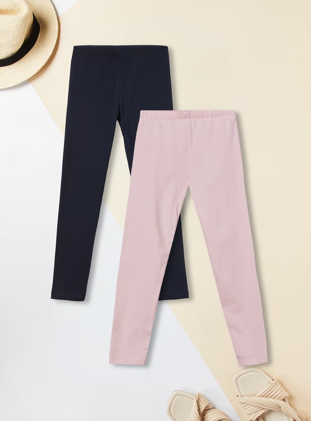 Girls Solid Leggings - Pack of 2