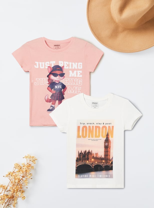 Girls Printed T-shirt - Pack of 2
