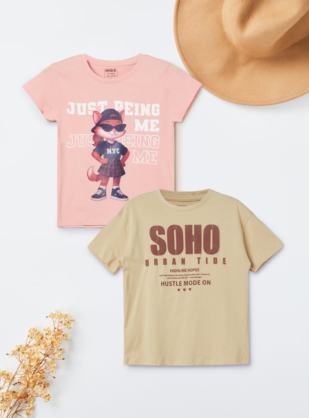 Girls Printed T-shirts - Pack of 2