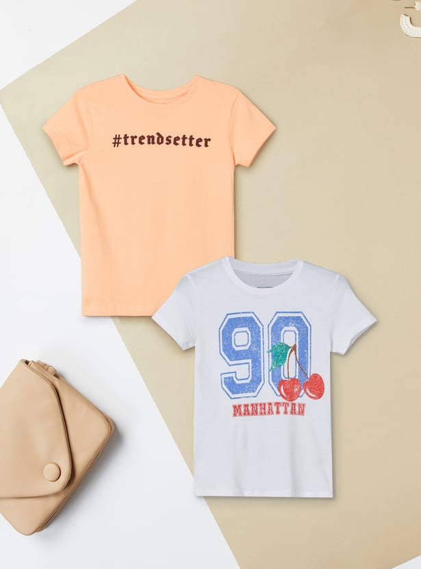 Girls Printed T-shirts - Pack of 2