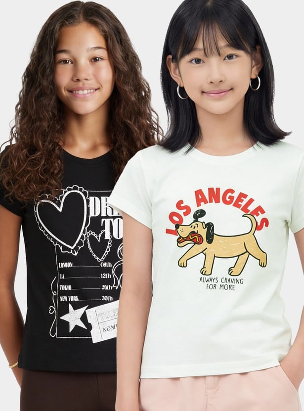 Girls Printed T-shirts - Pack of 2