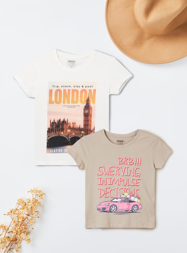 Girls Printed T-shirt - Pack of 2