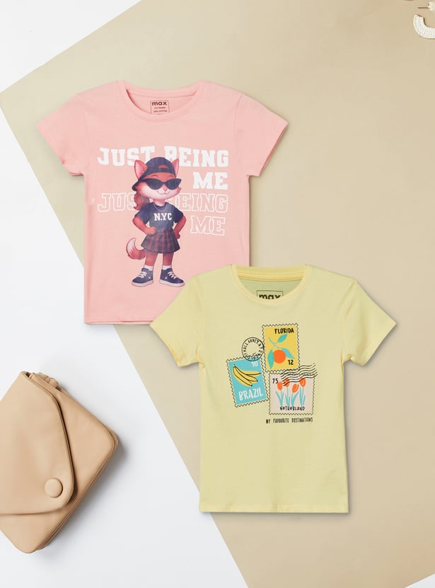 Girls Printed T-shirts - Pack of 2