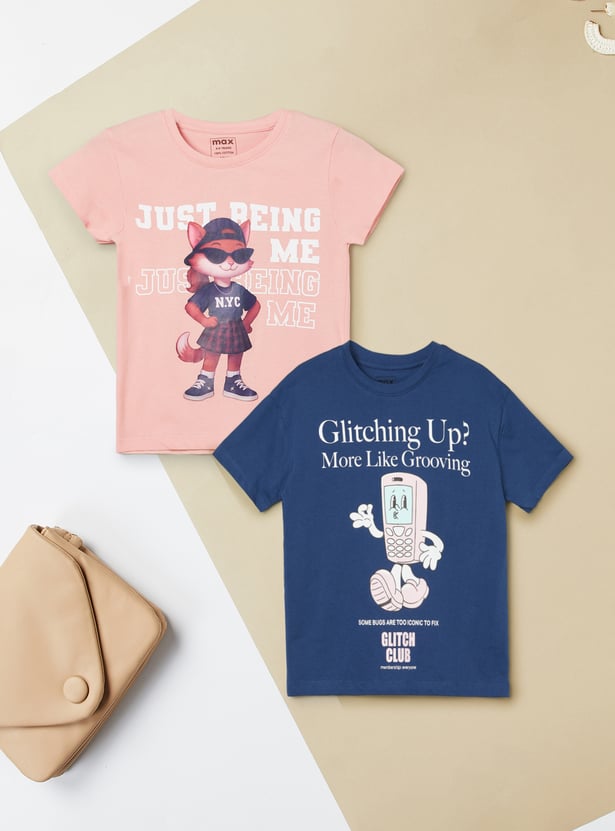 Girls Printed T-shirts - Pack of 2